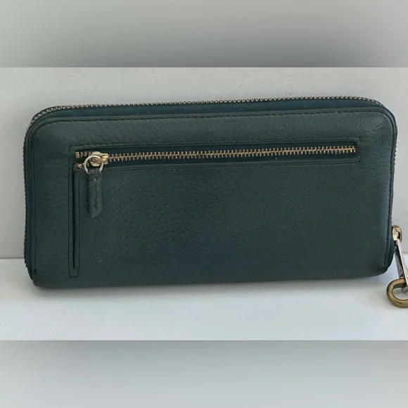 Vintage Fossil Dark Green Leather Zip Around Continental Wallet Wristlet - Picture 6 of 9